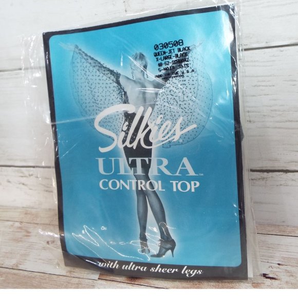 Silkies Ultra Control Top Jet Black Queen XL Pantyhose - Picture 1 of 6